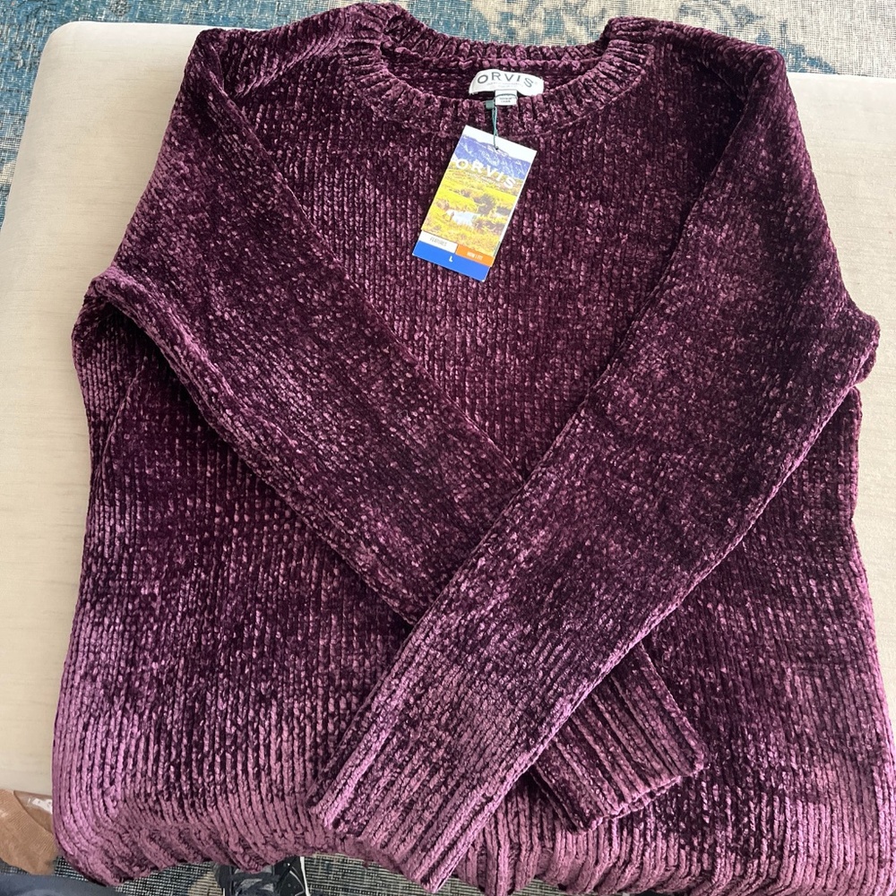 Brand New Large Orvis Plum/Deep Purple Chenille Sweater